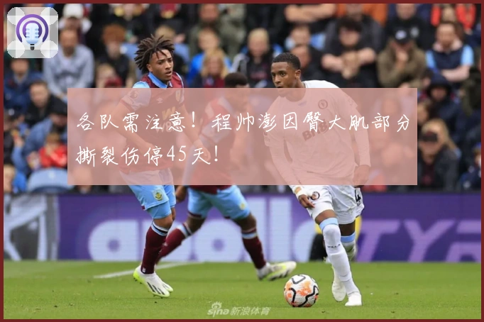 各队需注意！程帅澎因臀大肌部分撕裂伤停45天！